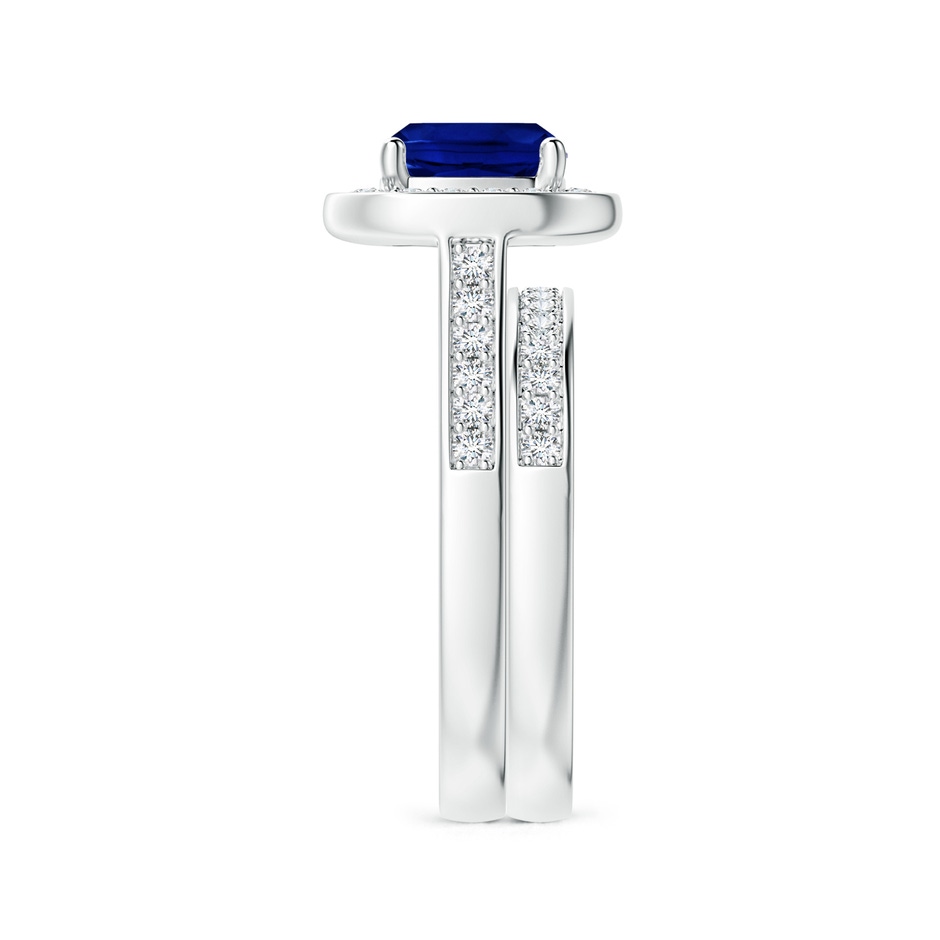 7mm AAAA Classic Cushion Blue Sapphire Bridal Set with Diamonds in P950 Platinum side-2