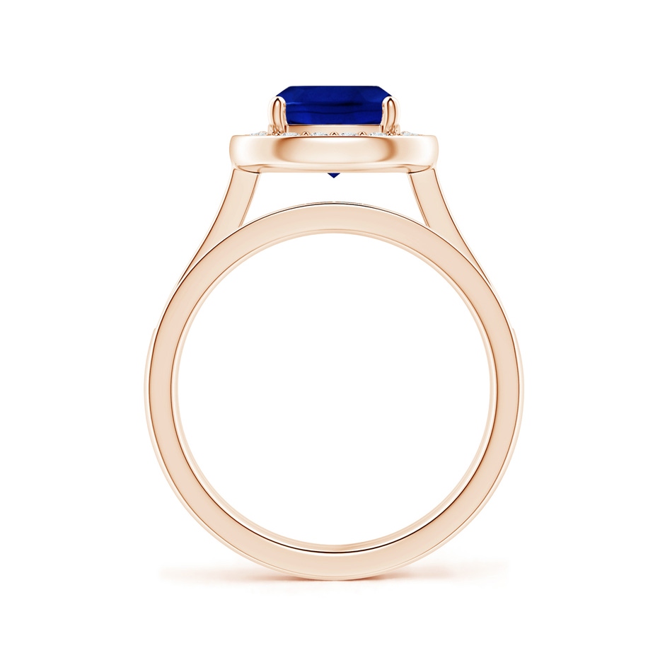 7mm AAAA Classic Cushion Blue Sapphire Bridal Set with Diamonds in Rose Gold side-1