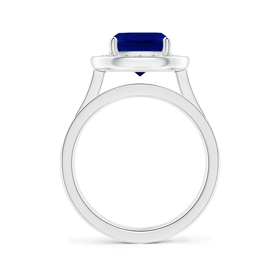 8mm AAA Classic Cushion Blue Sapphire Bridal Set with Diamonds in White Gold side-1