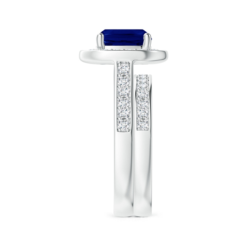 8mm AAA Classic Cushion Blue Sapphire Bridal Set with Diamonds in White Gold side-2