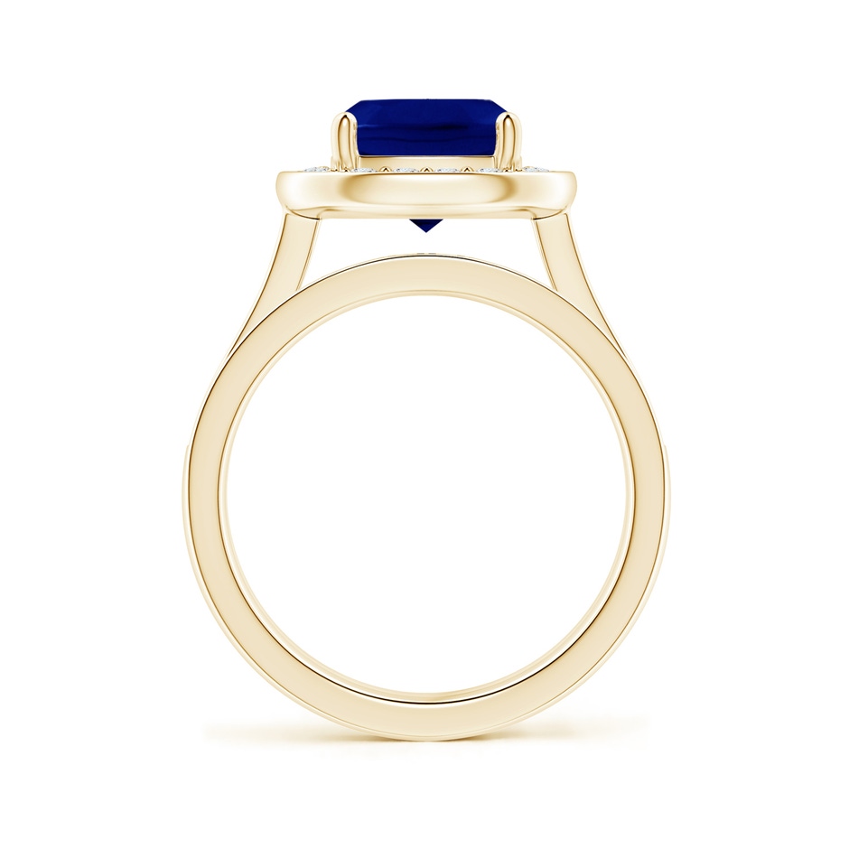 8mm AAA Classic Cushion Blue Sapphire Bridal Set with Diamonds in Yellow Gold side-1