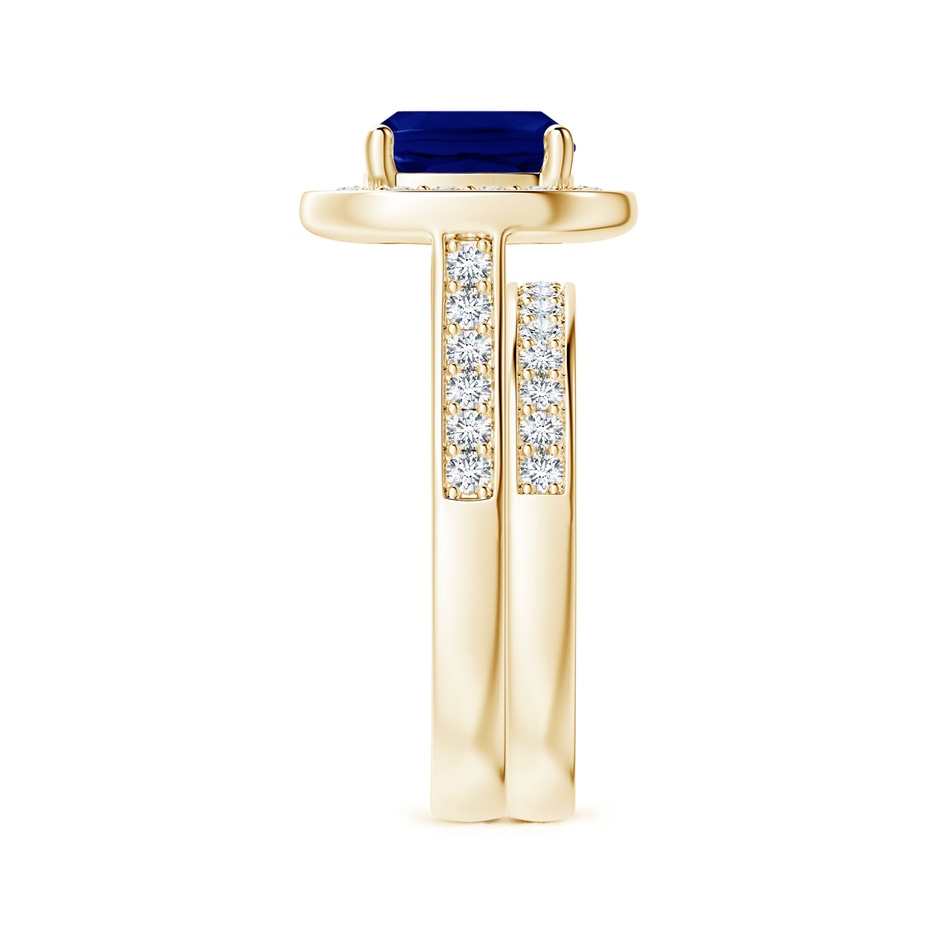 8mm AAA Classic Cushion Blue Sapphire Bridal Set with Diamonds in Yellow Gold side-2