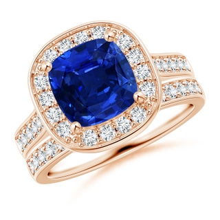 8mm AAAA Classic Cushion Blue Sapphire Bridal Set with Diamonds in 10K Rose Gold