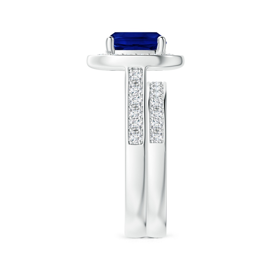 8mm AAAA Classic Cushion Blue Sapphire Bridal Set with Diamonds in P950 Platinum side-2
