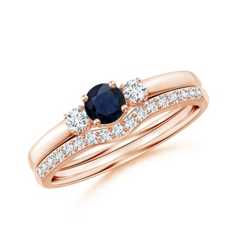 4mm A Sapphire and Diamond Three Stone Bridal Set in Rose Gold