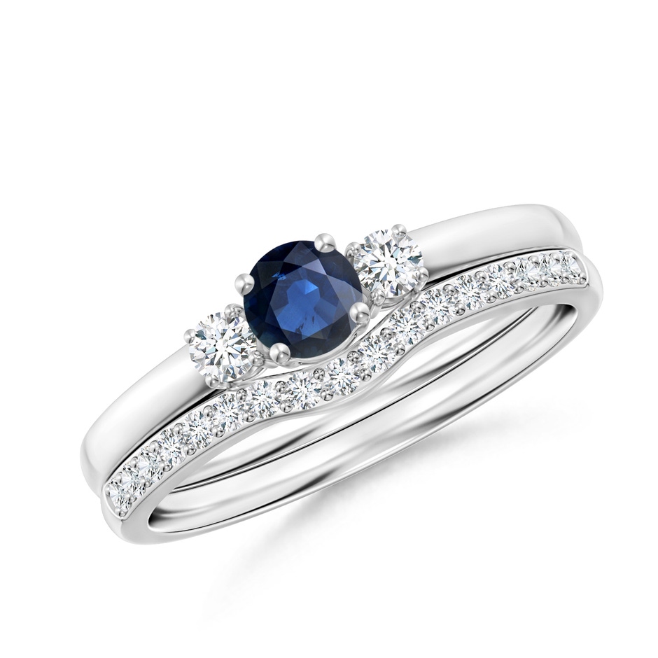 4mm AA Sapphire and Diamond Three Stone Bridal Set in P950 Platinum 