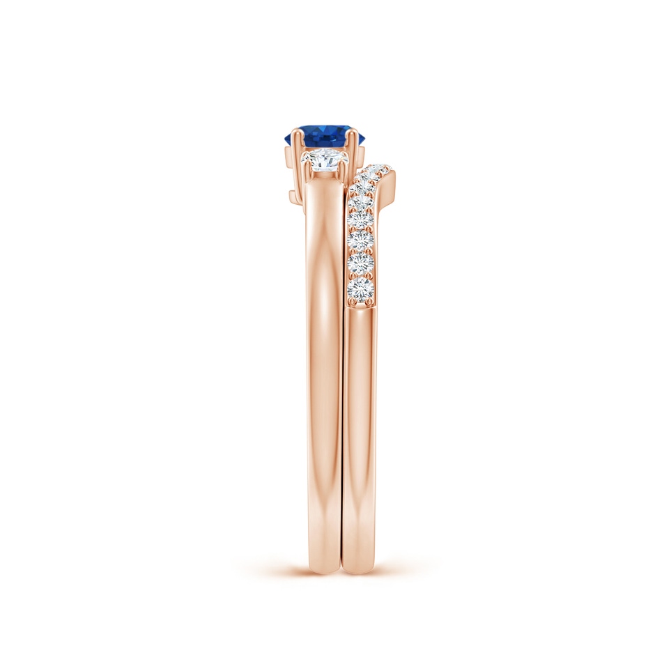 4mm AAA Sapphire and Diamond Three Stone Bridal Set in Rose Gold side-2