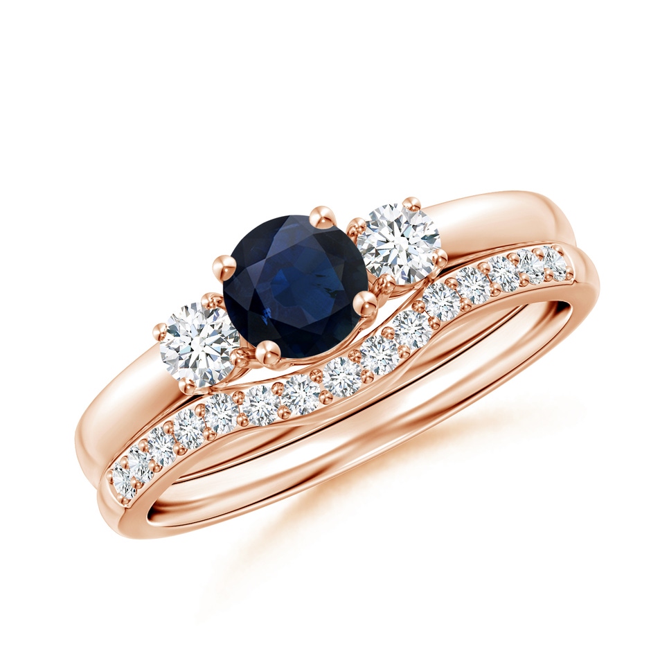 5mm A Sapphire and Diamond Three Stone Bridal Set in Rose Gold 
