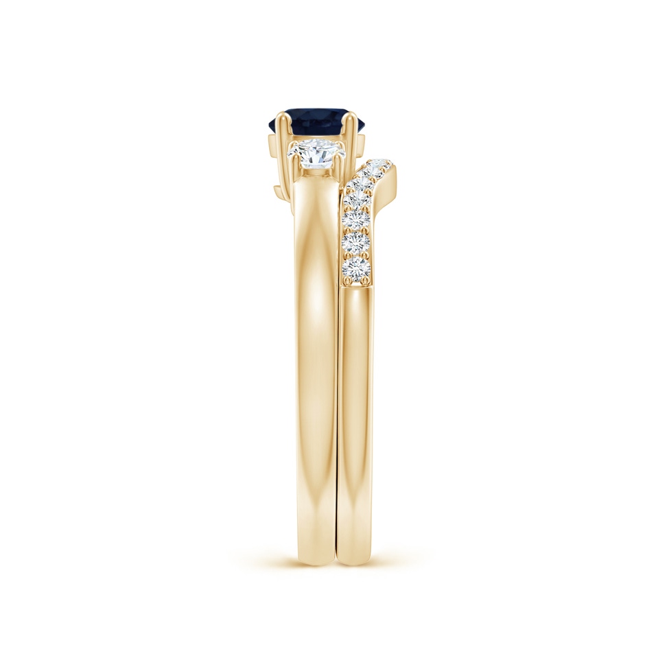 5mm A Sapphire and Diamond Three Stone Bridal Set in Yellow Gold side-2