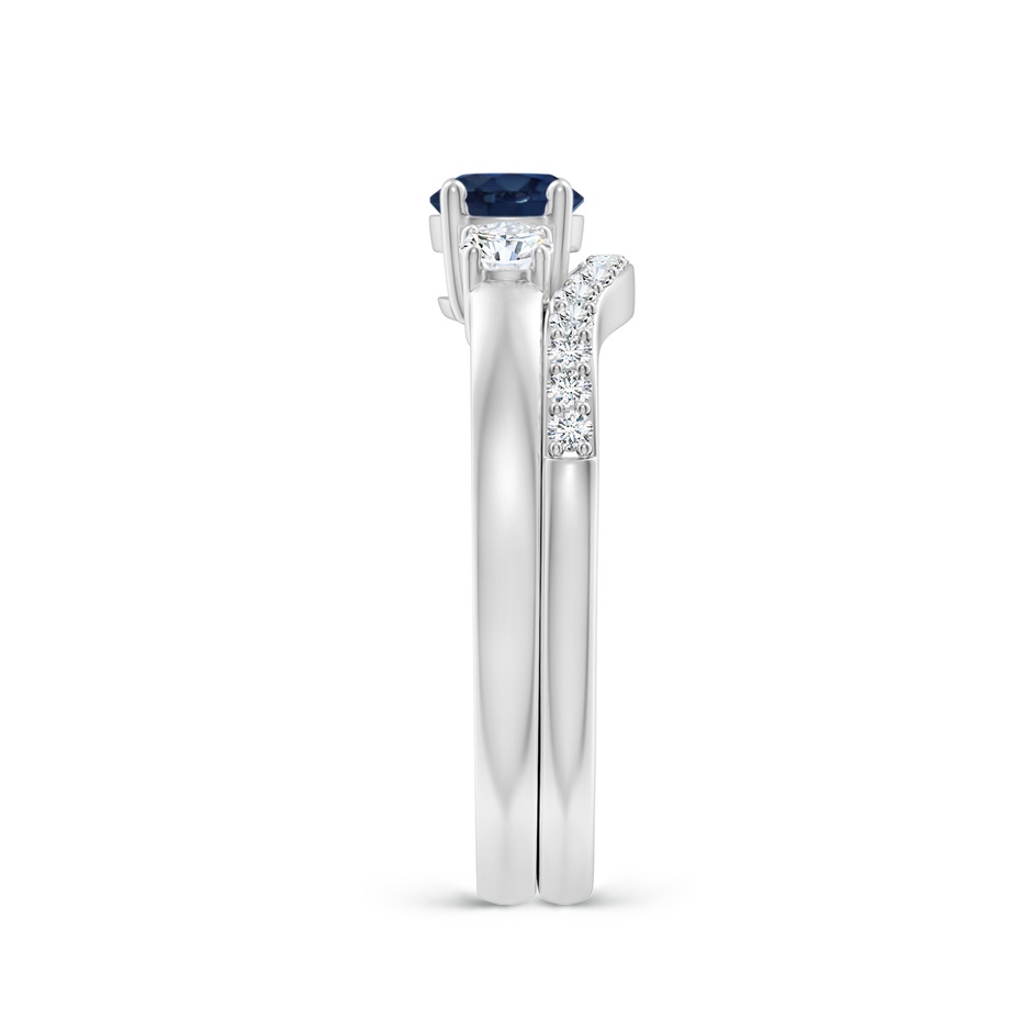 5mm AA Sapphire and Diamond Three Stone Bridal Set in White Gold side-2