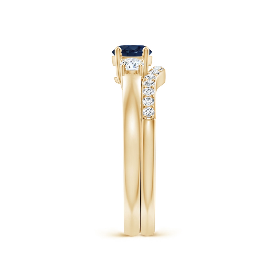 5mm AA Sapphire and Diamond Three Stone Bridal Set in Yellow Gold side-2