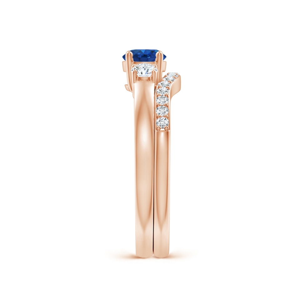 5mm AAA Sapphire and Diamond Three Stone Bridal Set in Rose Gold side-2