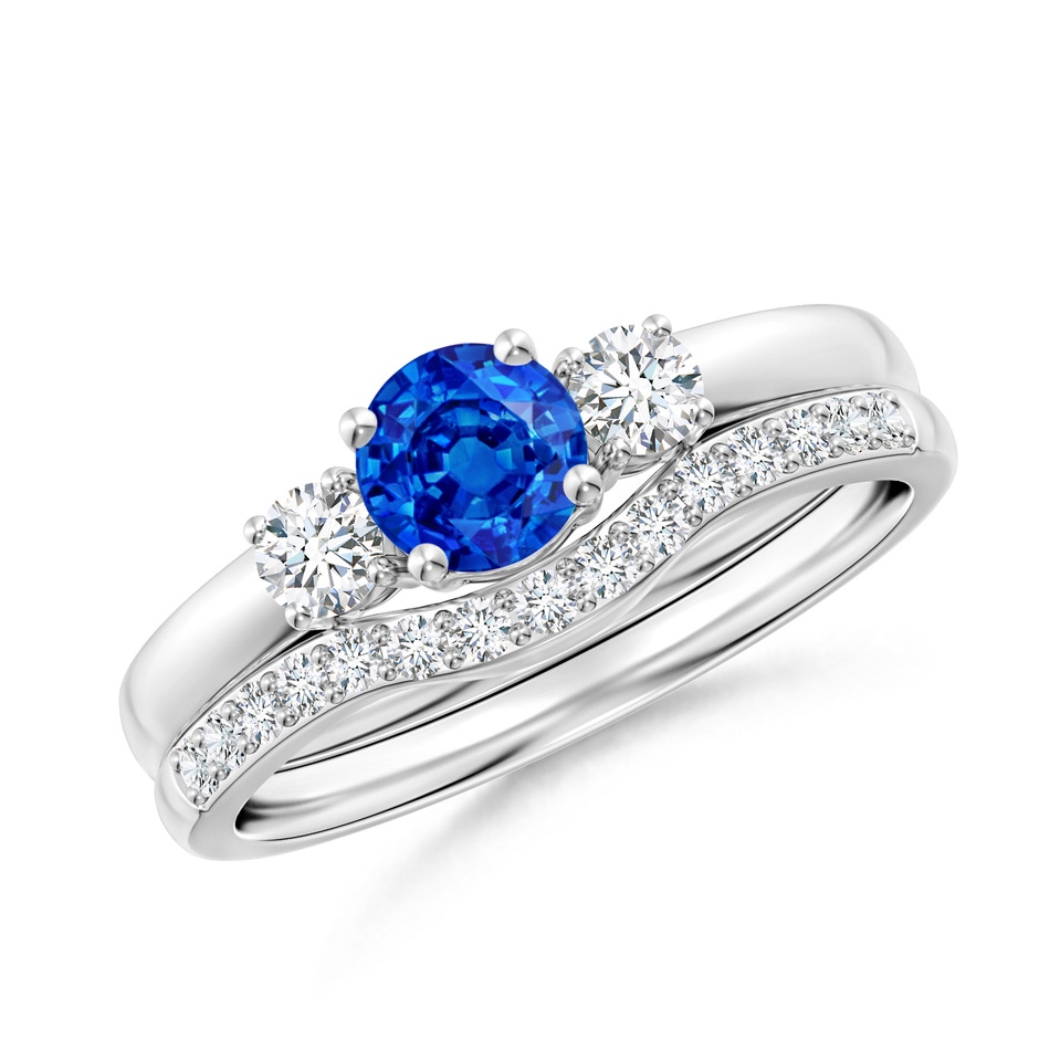 5mm AAAA Sapphire and Diamond Three Stone Bridal Set in White Gold 