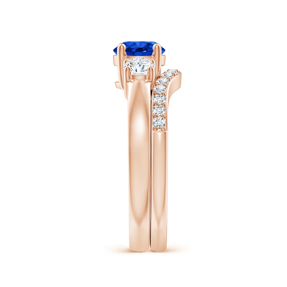 6mm AAAA Sapphire and Diamond Three Stone Bridal Set in Rose Gold side-2