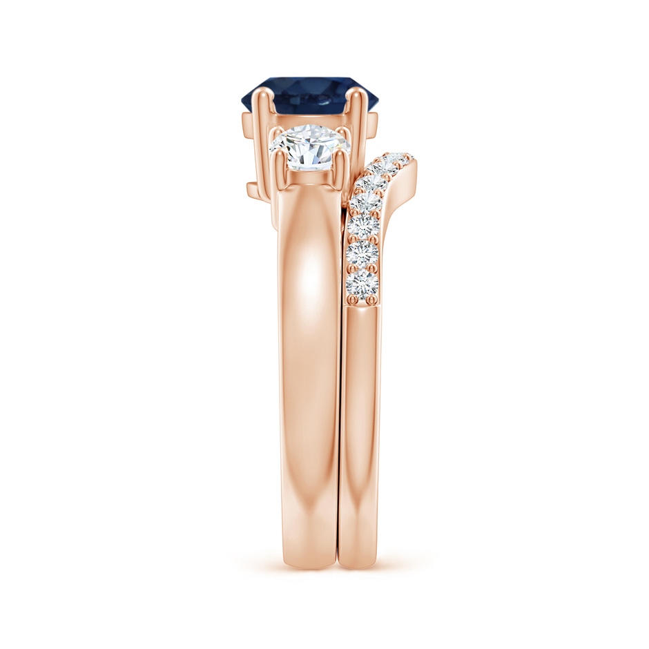 7mm AA Sapphire and Diamond Three Stone Bridal Set in Rose Gold side-2