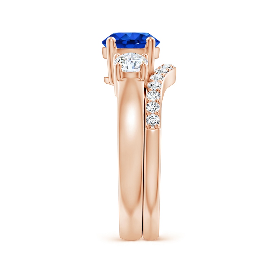 7mm AAAA Sapphire and Diamond Three Stone Bridal Set in Rose Gold side-2