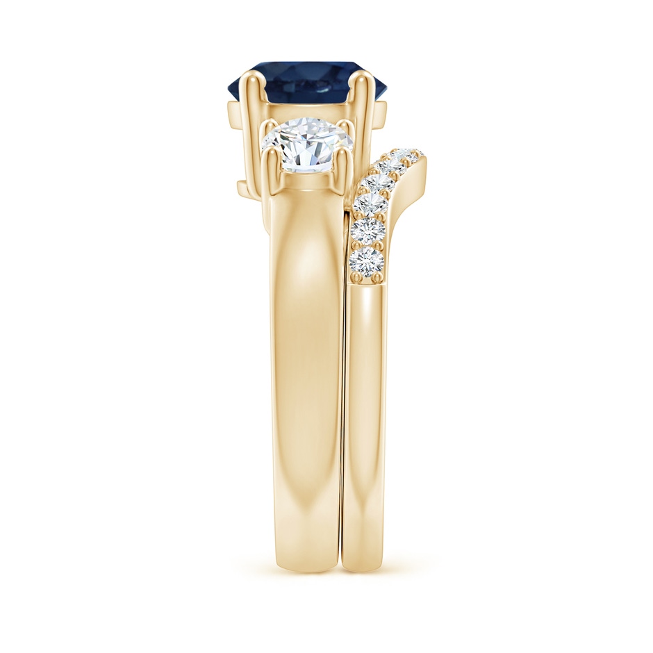 8mm AA Sapphire and Diamond Three Stone Bridal Set in Yellow Gold side-2