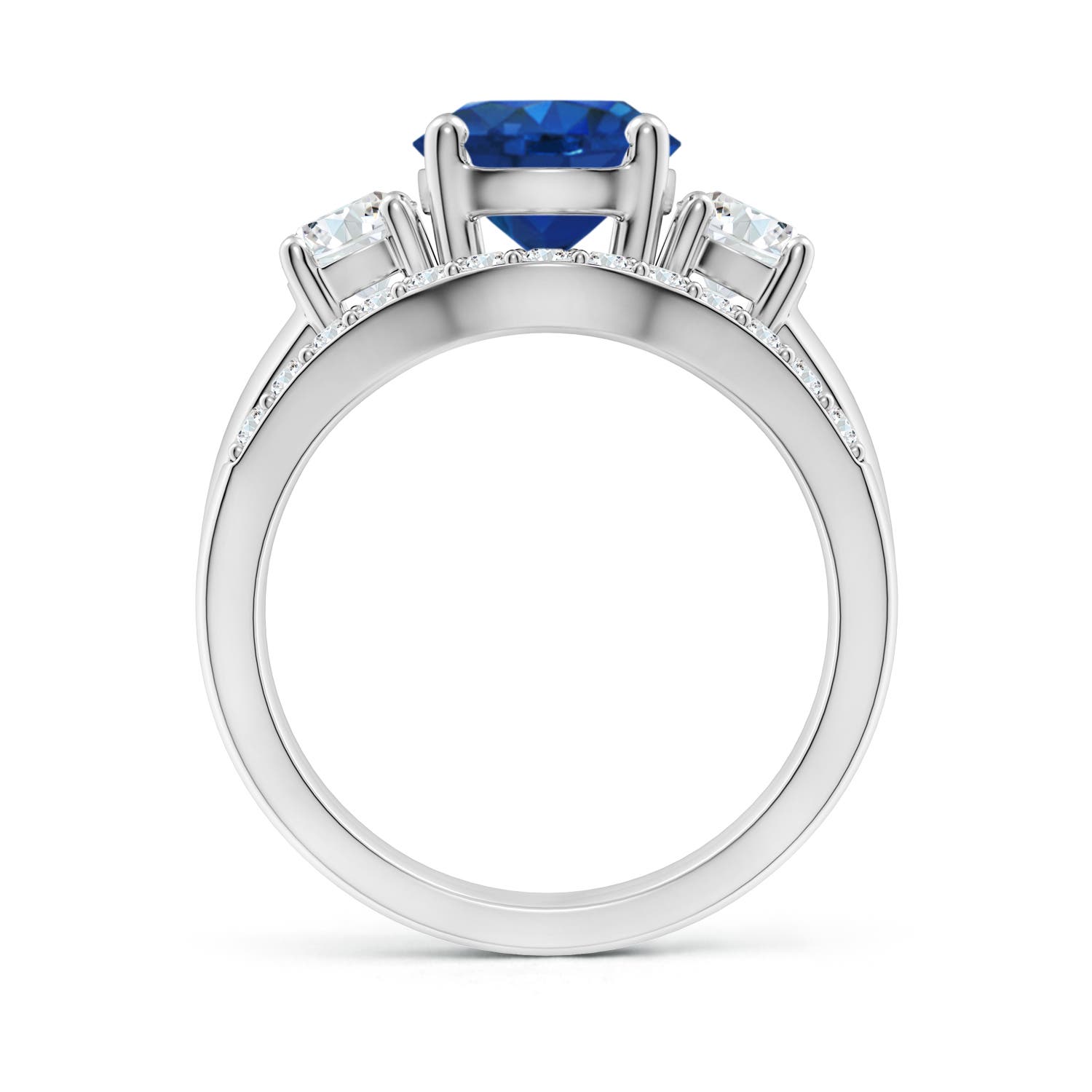 8mm AAA Sapphire and Diamond Three Stone Bridal Set in P950 Platinum