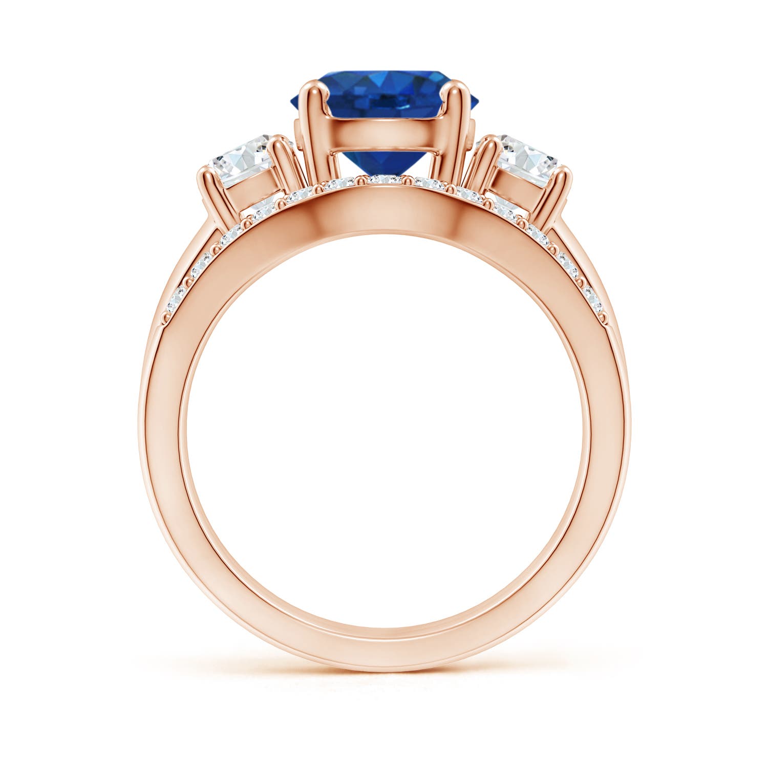 8mm AAA Sapphire and Diamond Three Stone Bridal Set in Rose Gold - side 2
