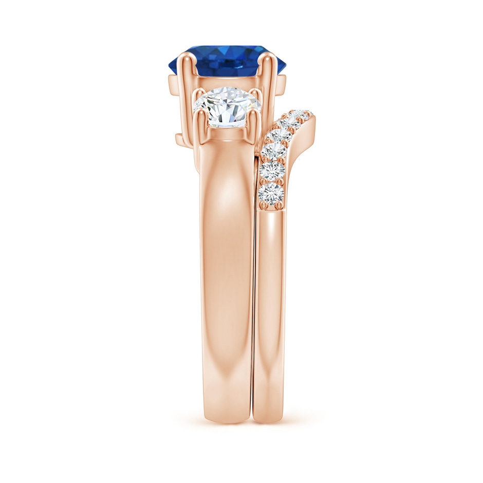 8mm AAA Sapphire and Diamond Three Stone Bridal Set in Rose Gold side-2