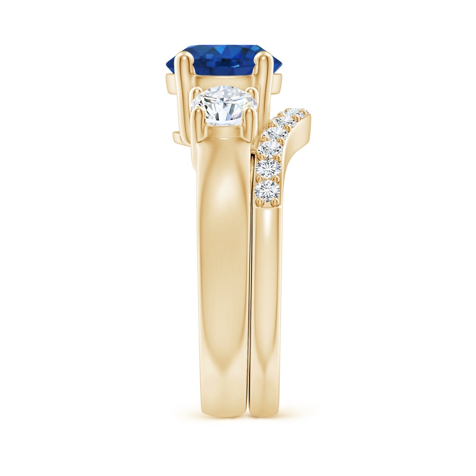8mm AAA Sapphire and Diamond Three Stone Bridal Set in Yellow Gold side-2