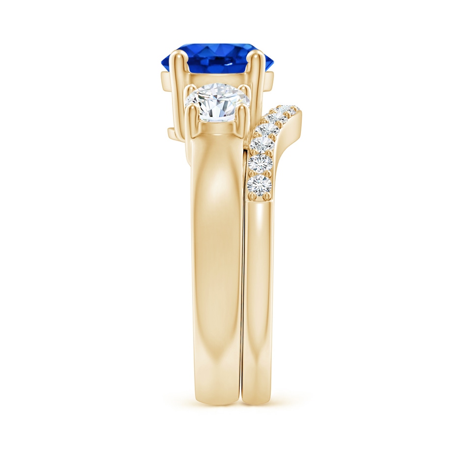 8mm AAAA Sapphire and Diamond Three Stone Bridal Set in Yellow Gold side-2