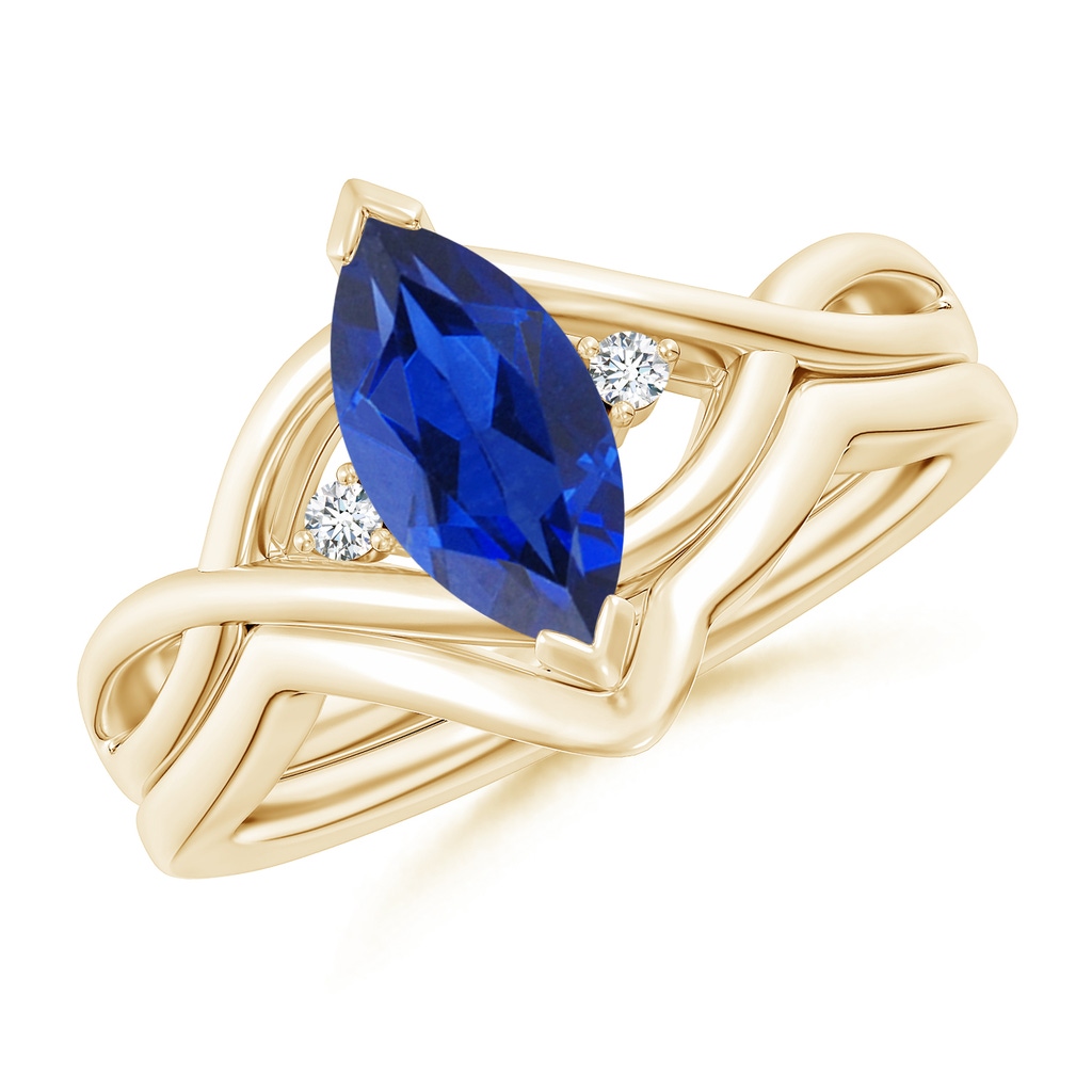 10x5mm AAA Marquise Sapphire and Round Diamond Infinity Bridal Set in Yellow Gold