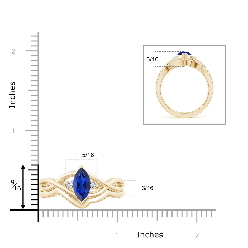 10x5mm AAA Marquise Sapphire and Round Diamond Infinity Bridal Set in Yellow Gold product image