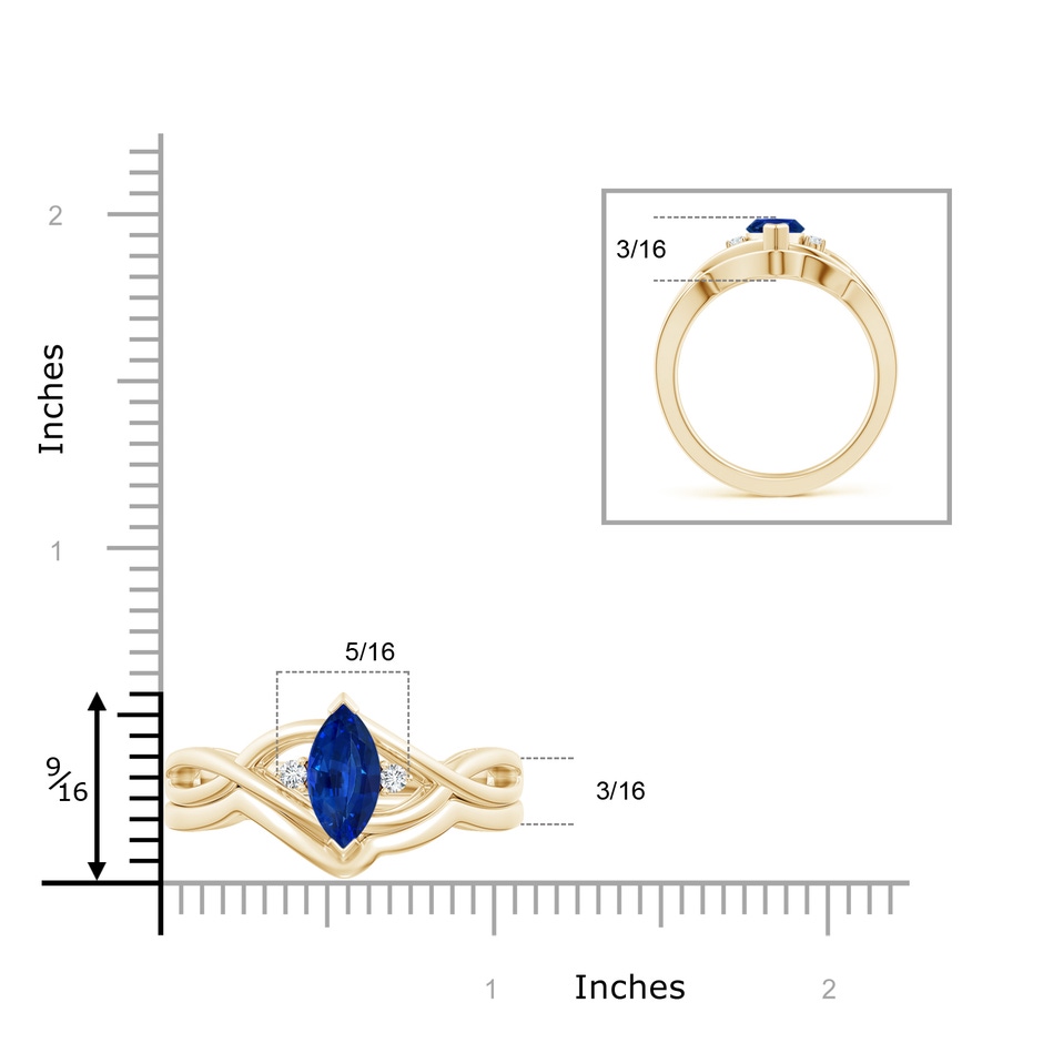 10x5mm AAAA Marquise Sapphire and Round Diamond Infinity Bridal Set in Yellow Gold product image