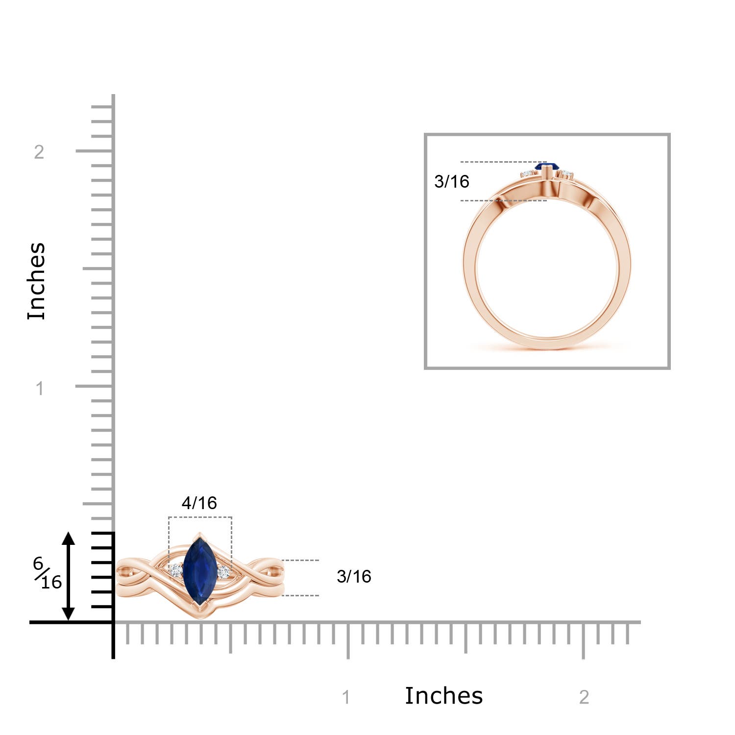 AA - Blue Sapphire / 0.33 CT / 14 KT Rose Gold