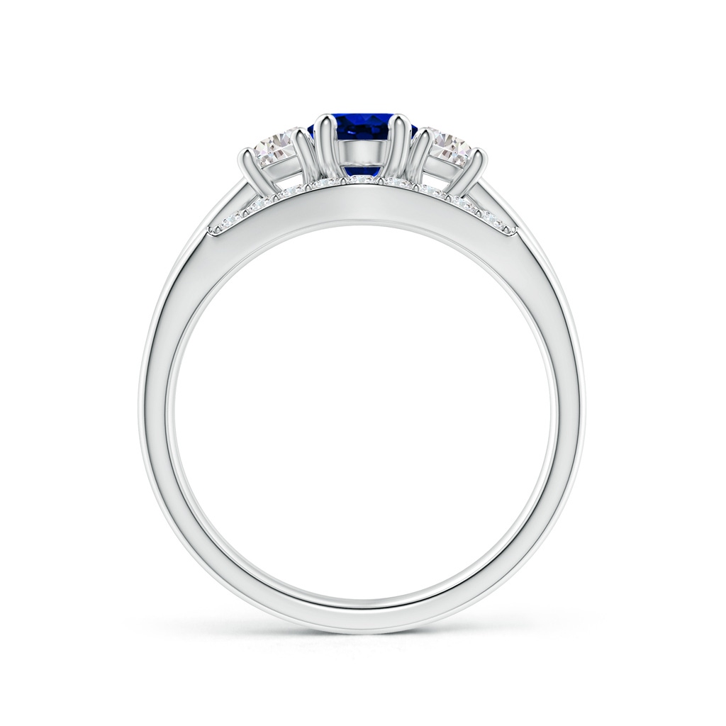 7x5mm AAAA Classic Sapphire and Diamond Three Stone Bridal Set in P950 Platinum Side-1