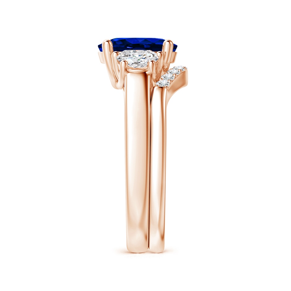 9x7mm Lab-Grown Classic Sapphire and Diamond Three Stone Bridal Set in Rose Gold side-2