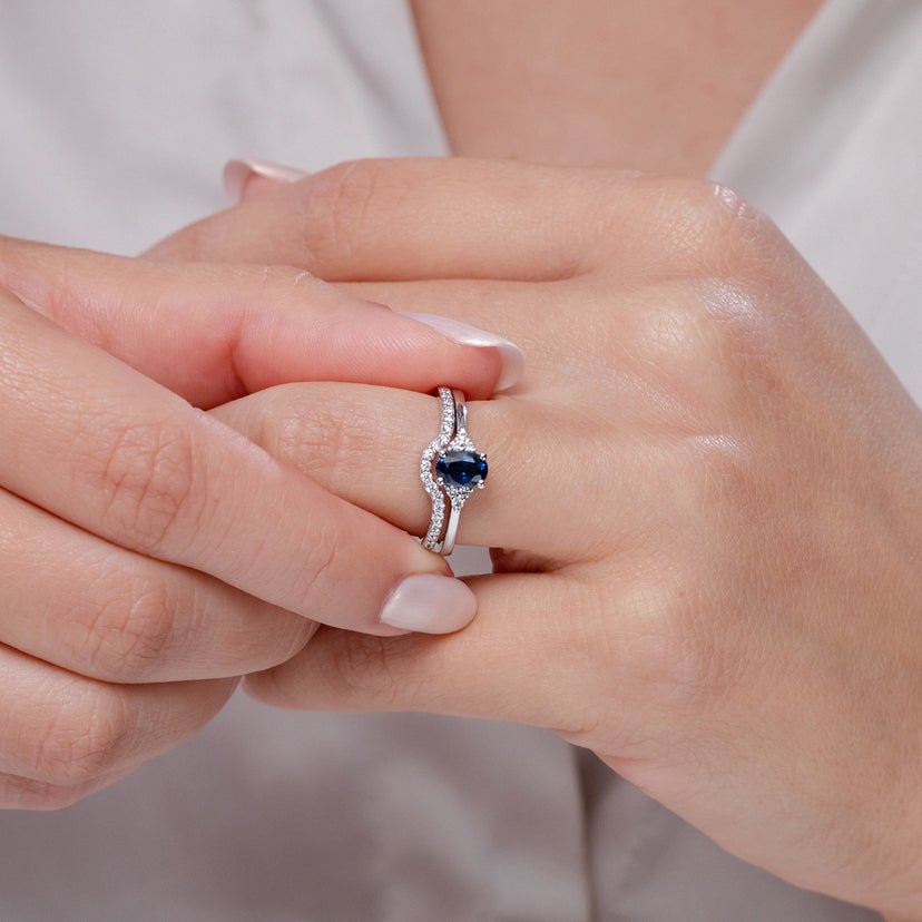 Blue Sapphire and Diamond Trio Bridal Set