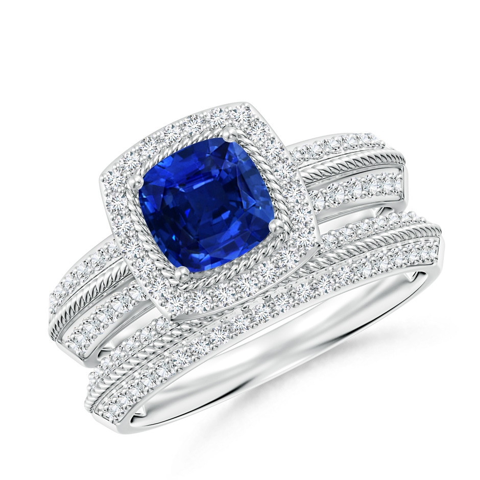 6mm AAAA Sapphire and Diamond Twisted Rope Vintage Style Bridal Set in P950 Platinum 