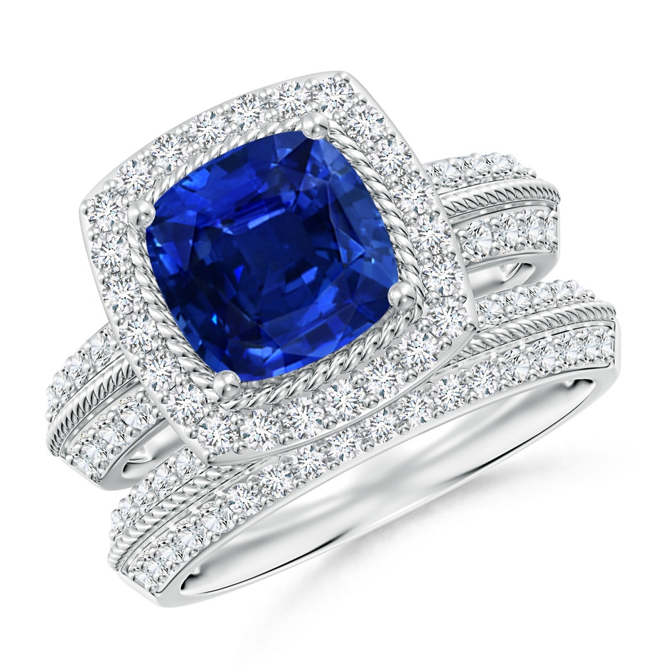 8mm AAAA Sapphire and Diamond Twisted Rope Vintage Style Bridal Set in P950 Platinum 