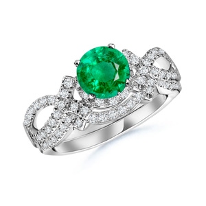 5.5mm AAA Emerald Engagement Ring With Matching Diamond Band in White Gold