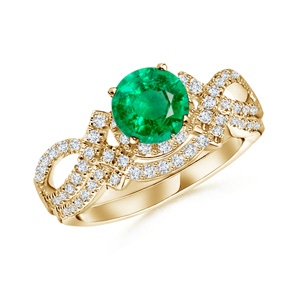 5.5mm AAA Emerald Engagement Ring With Matching Diamond Band in Yellow Gold