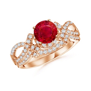 5.5mm AAA Ruby Engagement Ring With Matching Diamond Band in Rose Gold