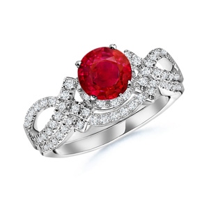 5.5mm AAA Ruby Engagement Ring With Matching Diamond Band in White Gold