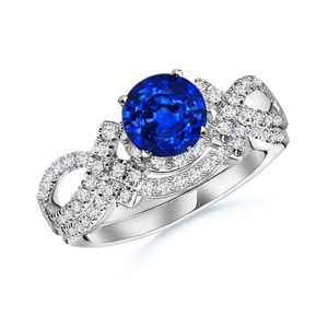 5.5mm AAAA Sapphire Engagement Ring With Matching Diamond Band in P950 Platinum