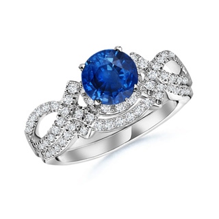 6.5mm AAA Sapphire Engagement Ring With Matching Diamond Band in White Gold