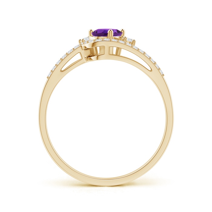 6x4mm AAAA Oval Amethyst and Diamond Wedding Band Ring Set in Yellow Gold product image