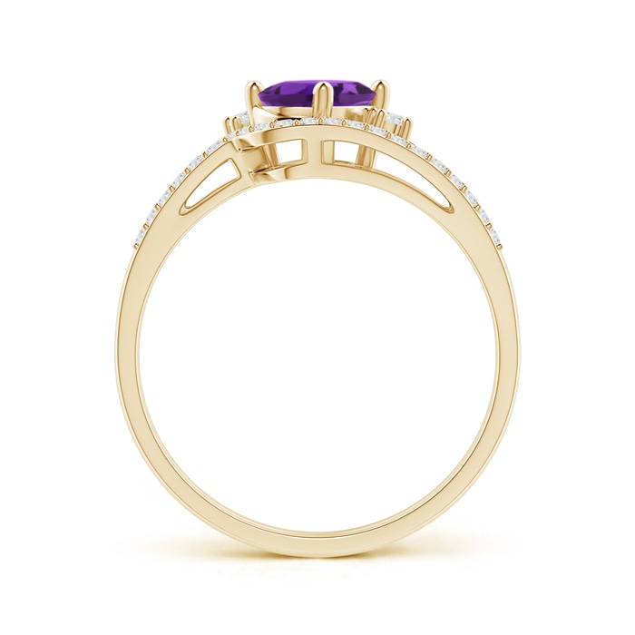 7x5mm AAAA Oval Amethyst and Diamond Wedding Band Ring Set in Yellow Gold product image