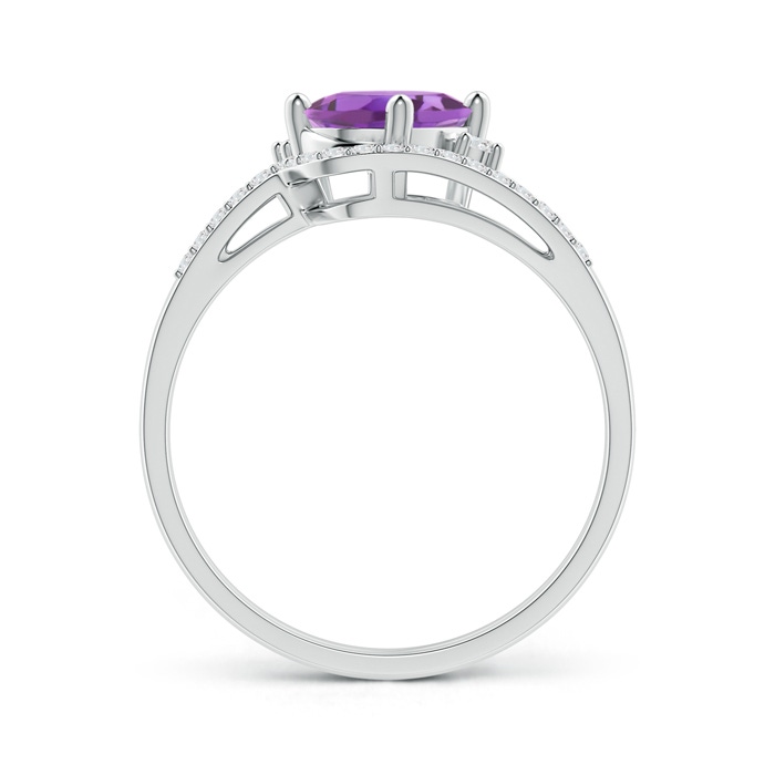 8x6mm A Oval Amethyst and Diamond Wedding Band Ring Set in White Gold product image