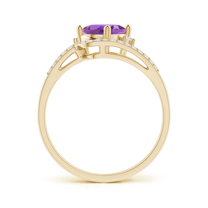 8x6mm A Oval Amethyst and Diamond Wedding Band Ring Set in Yellow Gold product image