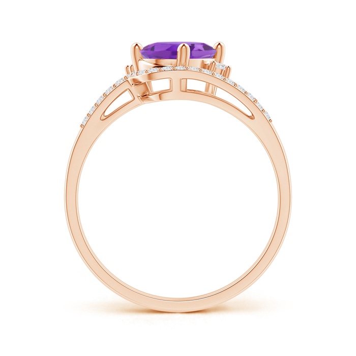 8x6mm AA Oval Amethyst and Diamond Wedding Band Ring Set in Rose Gold product image