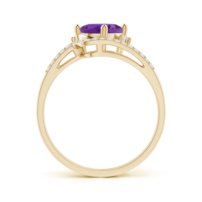 8x6mm AAA Oval Amethyst and Diamond Wedding Band Ring Set in Yellow Gold product image