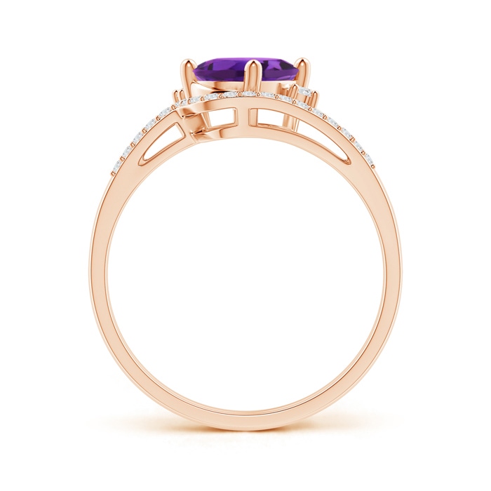 8x6mm AAAA Oval Amethyst and Diamond Wedding Band Ring Set in Rose Gold product image