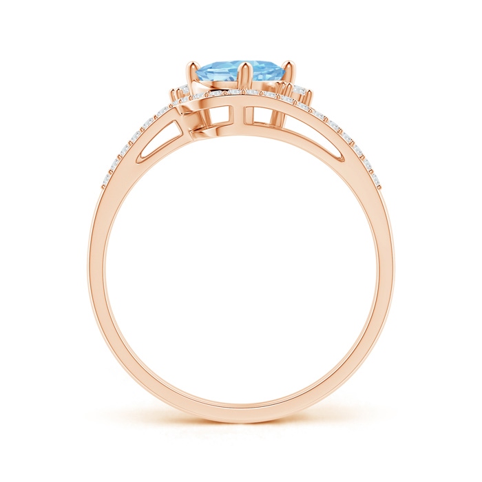 7x5mm AAAA Oval Aquamarine and Diamond Wedding Band Ring Set in Rose Gold side-1