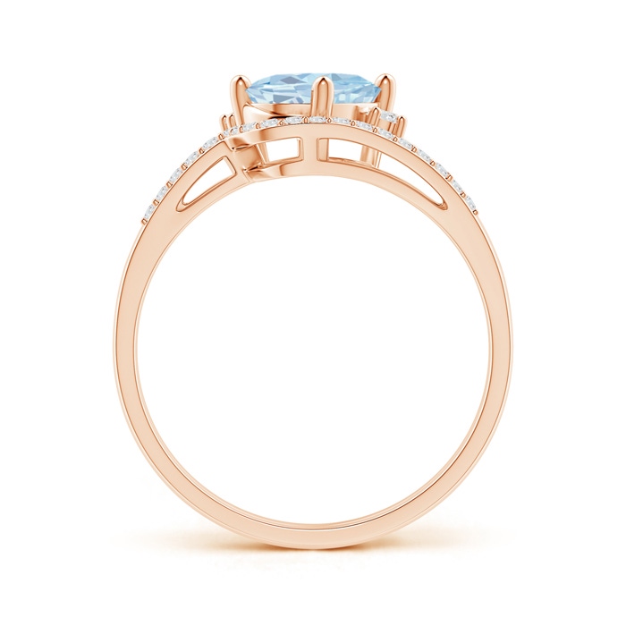 8x6mm A Oval Aquamarine and Diamond Wedding Band Ring Set in Rose Gold side-1